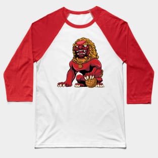 Chinese Lion Red Baseball T-Shirt